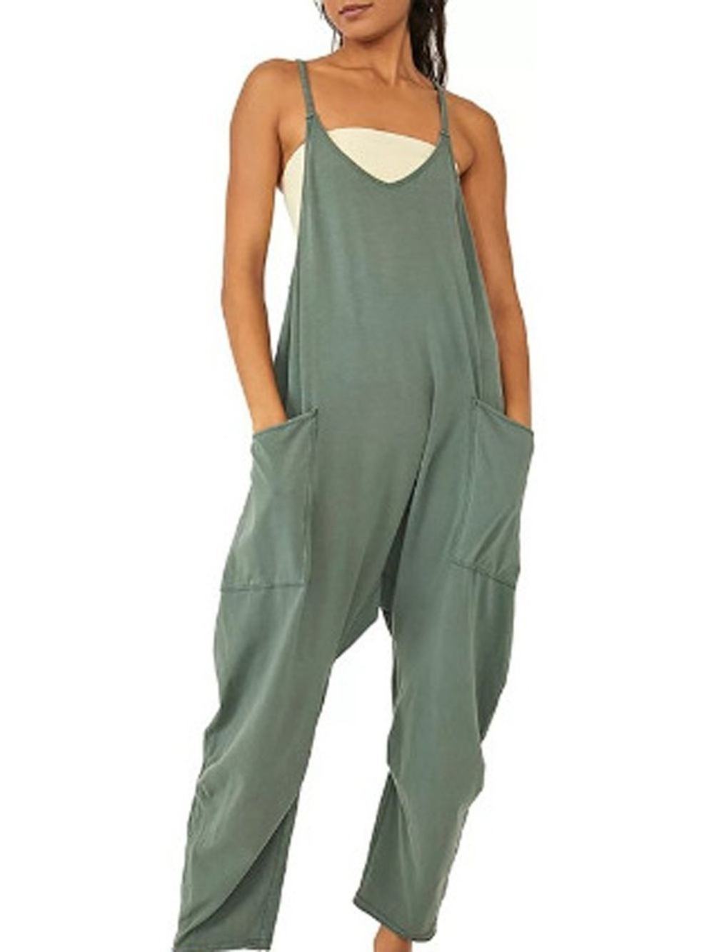 Free People Sage Green Relaxed Pocket Jumpsuit